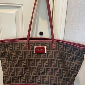 Fendi Brown and Red Logo Tote